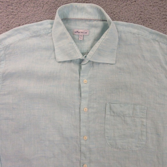 Peter Millar Shirt Mens‎ 2XL Linen Button Up Light Blue Preppy Golf - Picture 2 of 9